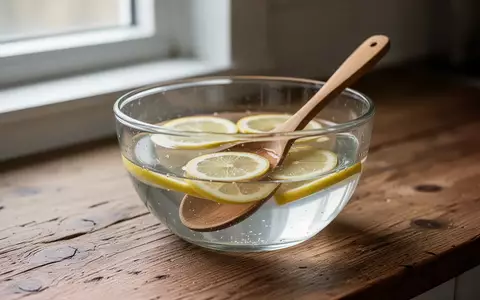 Frische Zitronenscheiben in einer Wasserschüssel auf einem Holztisch als natürliche Reinigungslösung. - Foto: über boerse-global.de