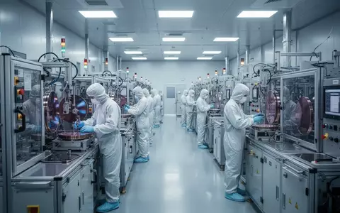 Arbeiter in Schutzanzügen in einem modernen Reinraum eines Halbleiter-Fertigungswerks für Speicherchips. - Foto: über boerse-global.de