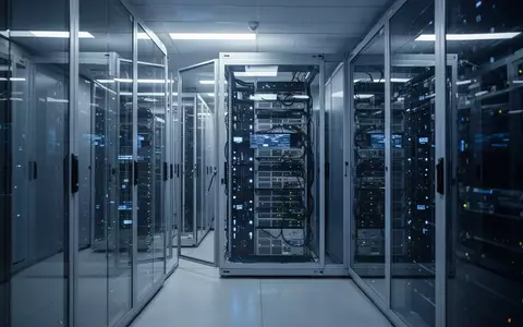Moderne Serverräume in einem Rechenzentrum mit blauer Beleuchtung als Symbol für die KI-Sicherheitsbewertung. - Foto: über boerse-global.de