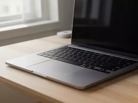Ein moderner Laptop auf einem minimalistischen Schreibtisch in einem hellen Büro bei Tageslicht. - Foto: über boerse-global.de