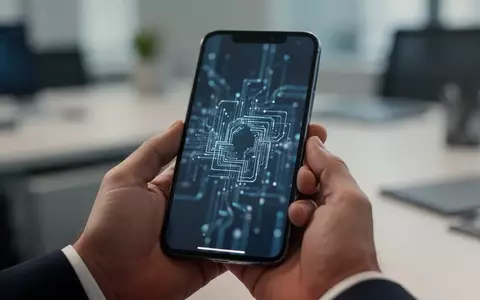 Ein Smartphone in den Händen einer Person mit einem abstrakten Sicherheitssymbol auf dem Bildschirm. - Foto: über boerse-global.de