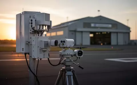 Ein modernes Drohnen-Detektionssystem auf einem Flugfeld vor einem Hangar im DLR-Forschungszentrum. - Foto: über boerse-global.de