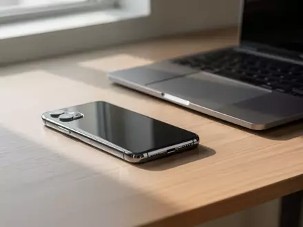 Ein modernes Smartphone und ein Laptop auf einem Holztisch bei natürlichem Tageslicht. - Foto: über boerse-global.de