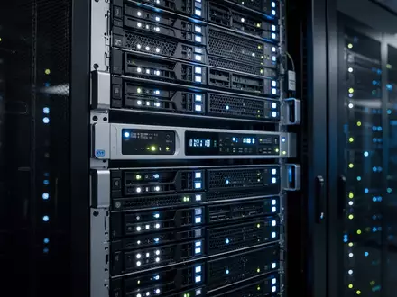 Moderne Serveranlage in einem Rechenzentrum mit leuchtenden Statusanzeigen. - Foto: über boerse-global.de