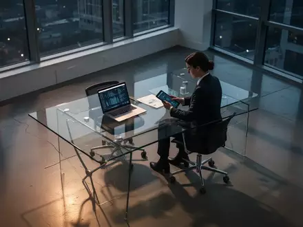 Eine Person arbeitet an einem Laptop in einem modernen, minimalistischen Büro, das eine Atmosphäre von Datensicherheit und Compliance vermittelt. - Foto: über boerse-global.de