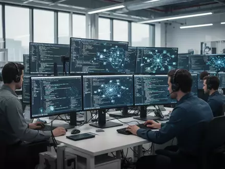Ingenieure arbeiten in einem modernen Labor an der Cybersicherheit digitaler Produkte und Netzwerke. - Foto: über boerse-global.de