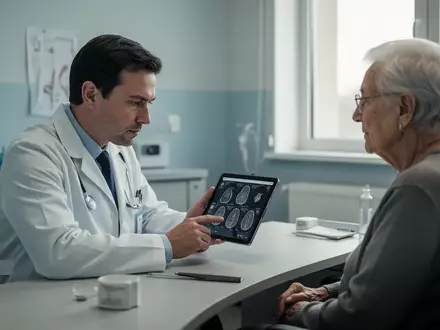 Ein Arzt im Gespräch mit einem Patienten in einem modernen Behandlungszimmer zur medizinischen Nachsorge. - Foto: über boerse-global.de