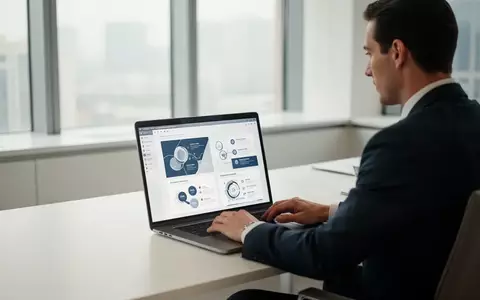 Eine Person arbeitet an einem Laptop in einem modernen, hellen Büro an einer professionellen Präsentation. - Foto: über boerse-global.de
