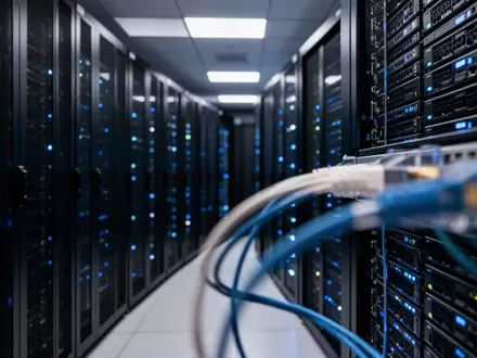 Moderne Server-Infrastruktur in einem klimatisierten Rechenzentrum mit leuchtenden Status-LEDs an den Server-Racks. - Foto: über boerse-global.de