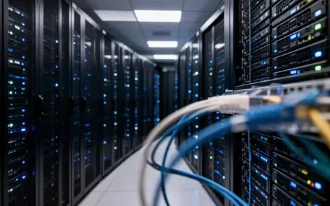 Moderne Server-Infrastruktur in einem klimatisierten Rechenzentrum mit leuchtenden Status-LEDs an den Server-Racks. - Foto: über boerse-global.de