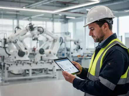 Fachkraft für Arbeitssicherheit bei der Arbeit mit einem Tablet in einem modernen industriellen Büro. - Foto: über boerse-global.de