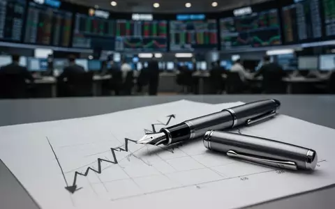 Ein hochwertiger Füllfederhalter liegt auf einem Blatt Papier mit einer handgezeichneten fallenden Kursgrafik. - Foto: über boerse-global.de