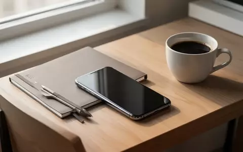 Ein modernes Smartphone liegt auf einem hölzernen Schreibtisch neben einem Notizbuch und einer Tasse Kaffee. - Foto: über boerse-global.de
