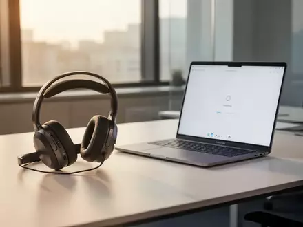 Ein moderner, aufgeräumter Büroarbeitsplatz mit einem hochwertigen Headset und Laptop in hellem, natürlichem Licht. - Foto: über boerse-global.de