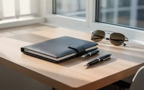 Ein aufgeräumter moderner Schreibtisch mit einem Notizbuch und einer Sonnenbrille bei natürlichem Tageslicht. - Foto: über boerse-global.de