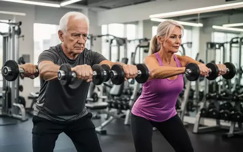 Ein aktives älteres Paar beim Krafttraining mit Hanteln in einem modernen Fitnessstudio. - Foto: über boerse-global.de