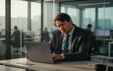 Ein erschöpfter Büroangestellter sitzt nachdenklich an einem Schreibtisch in einem modernen, hellen Büro. - Foto: über boerse-global.de