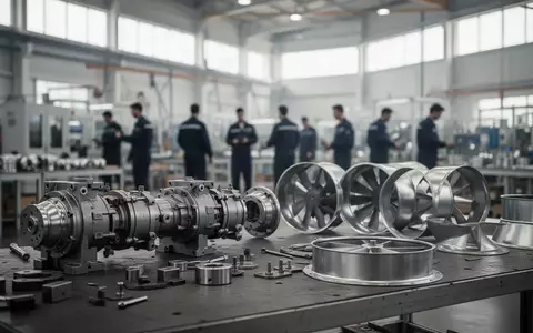 Arbeiter in einer modernen Produktionshalle eines Ventilatorenherstellers bei der Arbeit an industriellen Bauteilen. - Foto: über boerse-global.de