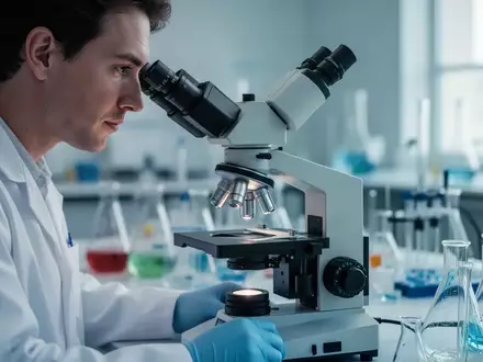 Wissenschaftler bei der Arbeit an einem modernen Mikroskop in einem Labor für Altersforschung. - Foto: über boerse-global.de