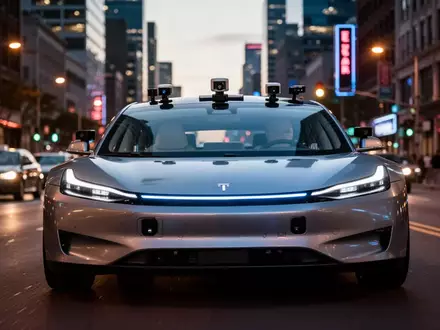 Ein modernes Elektroauto mit Sensoren für autonomes Fahren fährt bei Dämmerung durch eine beleuchtete Stadtstraße. - Foto: über boerse-global.de