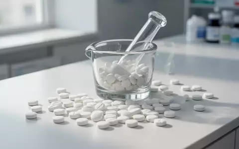 Nahaufnahme von Medikamententabletten auf einer sterilen Apothekenoberfläche mit Mörser und Pistill. - Foto: über boerse-global.de