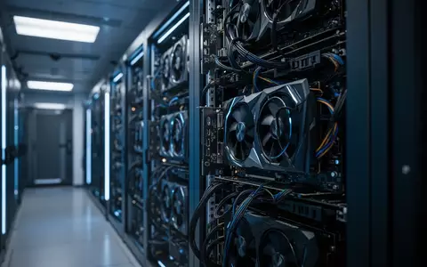 Moderne Serverräume mit leistungsstarken GPU-Racks und blauer Beleuchtung in einem Rechenzentrum. - Foto: über boerse-global.de