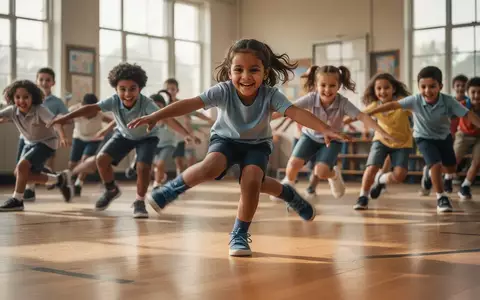 Eine Gruppe von Kindern beim spielerischen Koordinationstraining in einer hellen Turnhalle. - Foto: über boerse-global.de