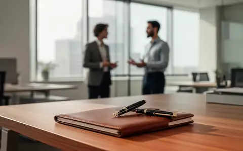 Ein helles, modernes Büro mit einem Schreibtisch im Vordergrund und zwei Kollegen, die sich im Hintergrund unterhalten. - Foto: über boerse-global.de