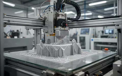 Ein industrieller 3D-Drucker in einer modernen Fertigungshalle während des Druckprozesses. - Foto: über boerse-global.de