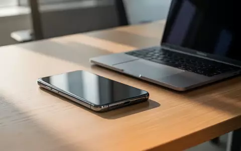 Ein modernes Smartphone und ein Laptop auf einem minimalistischen Schreibtisch bei Tageslicht. - Foto: über boerse-global.de
