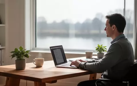 Ein heller, moderner Arbeitsplatz in einem Homeoffice mit einem Laptop auf einem Schreibtisch bei natürlichem Tageslicht. - Foto: über boerse-global.de