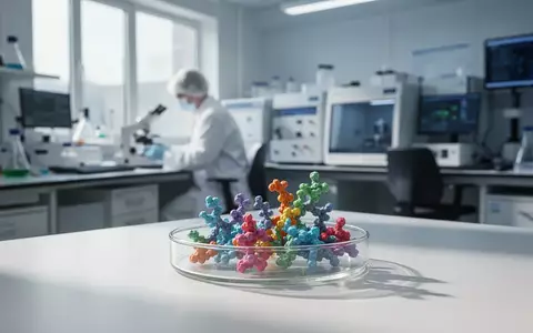Ein modernes Labor für Molekularbiologie mit abstrakten 3D-Proteinmodellen auf einem Labortisch. - Foto: über boerse-global.de