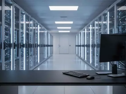 Moderne Serverräume in einem Hochleistungs-Rechenzentrum mit blauer Beleuchtung. - Foto: über boerse-global.de