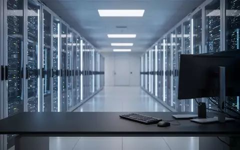Moderne Serverräume in einem Hochleistungs-Rechenzentrum mit blauer Beleuchtung. - Foto: über boerse-global.de