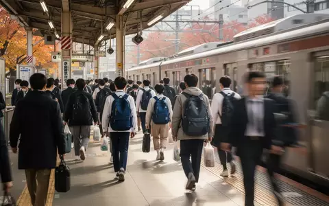 Belebter Bahnhofsbahnsteig in Sendai an einem Herbstmorgen mit Pendlern und Studierenden. - Foto: über boerse-global.de