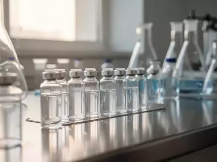 Nahaufnahme von Laborgeräten und Glasfläschchen in einer sauberen, professionellen pharmazeutischen Umgebung. - Foto: über boerse-global.de