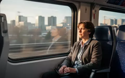 Eine Person sitzt in einem modernen Regionalzug und schaut aus dem Fenster während der Fahrt zur Arbeit. - Foto: über boerse-global.de