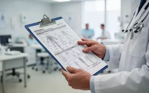 Hände eines Arztes halten eine Patientenakte in einer hellen, modernen rheumatologischen Praxis. - Foto: über boerse-global.de