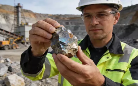 Geologe hält eine Probe seltener Erden auf einem Bergbaugelände. - Foto: über boerse-global.de