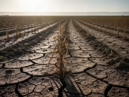 Trockenes, rissiges Ackerland unter sengender Sonne, das die Auswirkungen klimatischer Extremwetterlagen verdeutlicht. - Foto: über boerse-global.de
