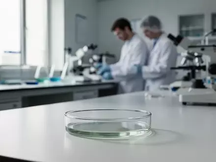 Ein medizinischer Forscher arbeitet im Hintergrund eines Labors, während im Vordergrund eine Petrischale auf einem Tisch steht. - Foto: über boerse-global.de