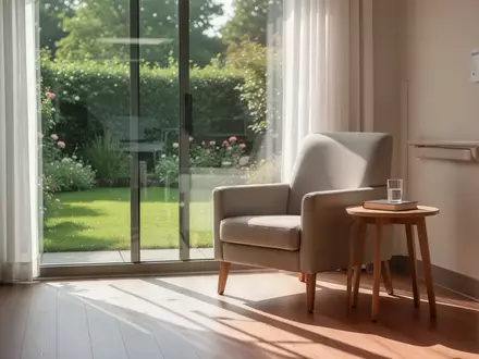 Ein lichtdurchflutetes, modernes Zimmer in einem Pflegeheim mit einem bequemen Sessel bei natürlichem Tageslicht. - Foto: über boerse-global.de