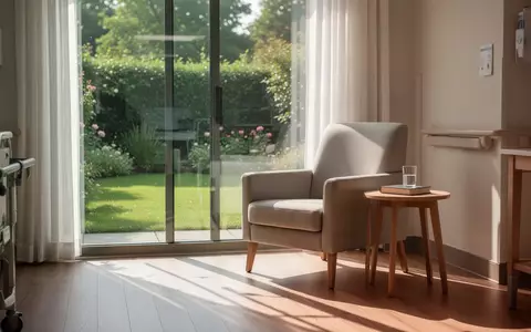 Ein lichtdurchflutetes, modernes Zimmer in einem Pflegeheim mit einem bequemen Sessel bei natürlichem Tageslicht. - Foto: über boerse-global.de