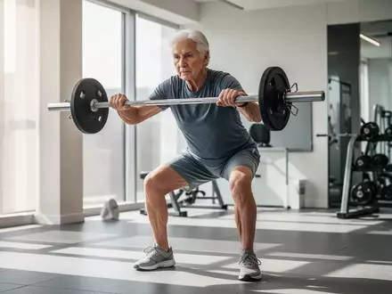 Eine ältere Person beim gezielten Krafttraining in einem hellen Fitnessraum zur Erhaltung der körperlichen Fitness. - Foto: über boerse-global.de
