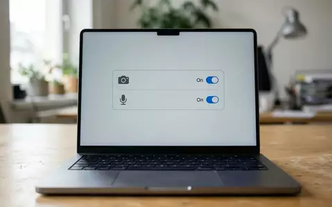 Nahaufnahme eines Laptops mit Einstellungsmenü für Kamerazugriffe in einer modernen Büroumgebung. - Foto: über boerse-global.de