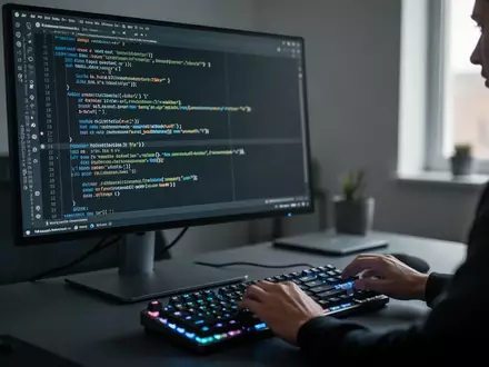 Ein Softwareentwickler arbeitet an einem Linux-Arbeitsplatz mit komplexem Code auf dem Bildschirm in einem modernen Büro. - Foto: über boerse-global.de
