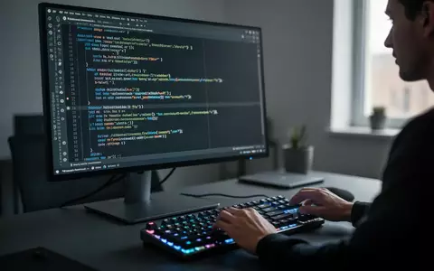 Ein Softwareentwickler arbeitet an einem Linux-Arbeitsplatz mit komplexem Code auf dem Bildschirm in einem modernen Büro. - Foto: über boerse-global.de