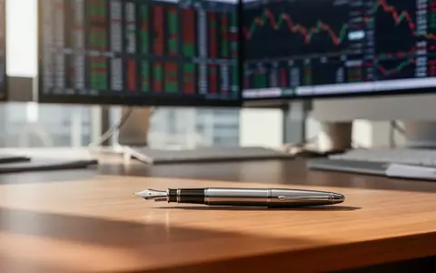 Ein moderner Büroarbeitsplatz mit einem Schreibtisch und verschwommenen Finanzdaten auf einem Bildschirm im Hintergrund. - Foto: über boerse-global.de