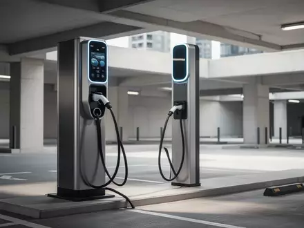 Moderne Ladestation für Elektrofahrzeuge in einem minimalistischen Parkhaus bei Tageslicht. - Foto: über boerse-global.de