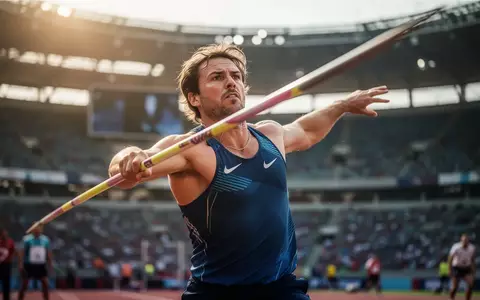 Ein fokussierter Speerwerfer in einem Stadion kurz vor dem Abwurf, aufgenommen in einer professionellen Sportfotografie. - Foto: über boerse-global.de
